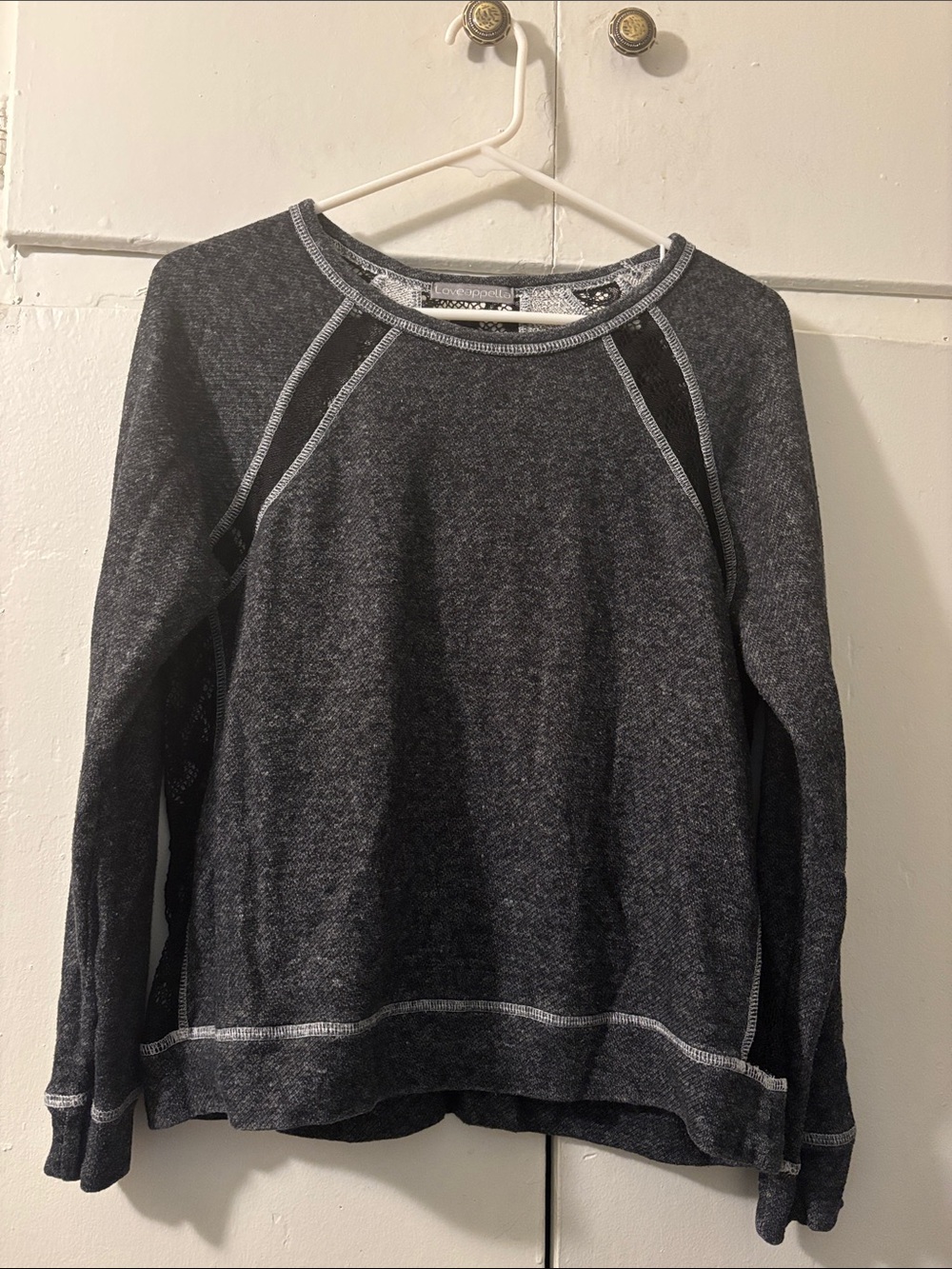 Loveappella Dark Gray Crewneck Sweater with Contrast Stitching